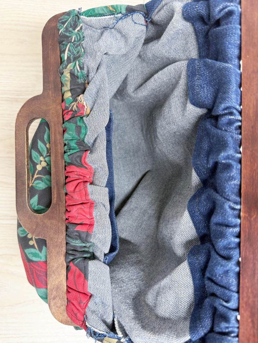 handmade poinsettia denim wood handle handbag - good market thrift store