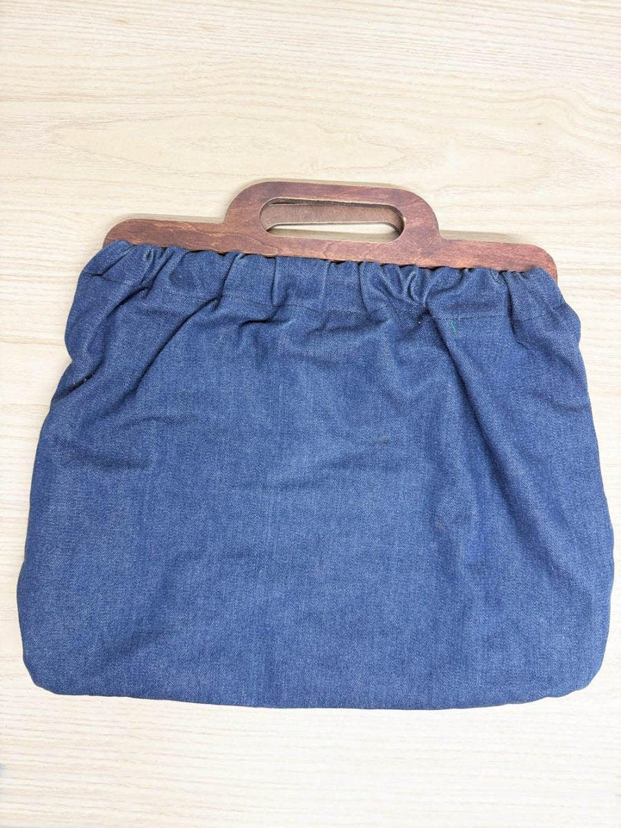 handmade poinsettia denim wood handle handbag - good market thrift store