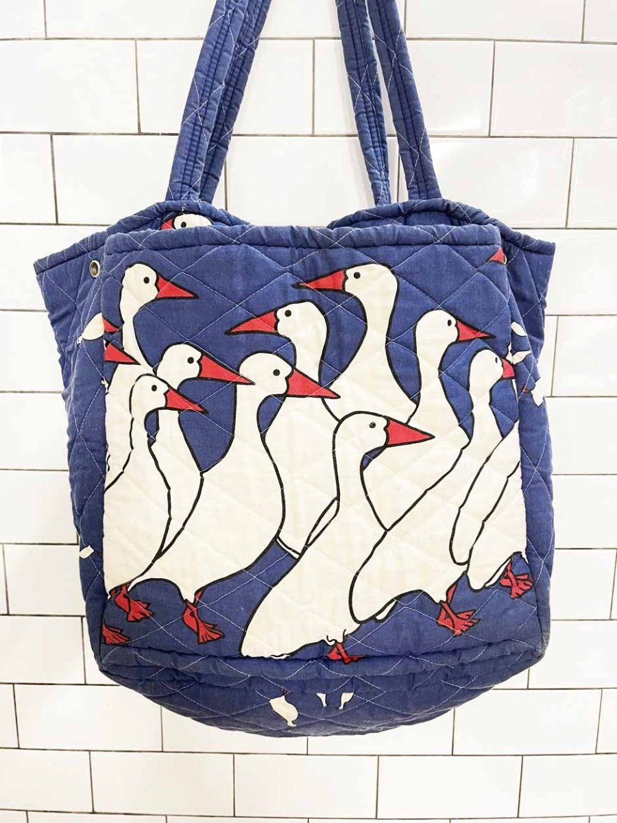 handmade quilted ducks galore multi pocket tote bag - good market thrift store