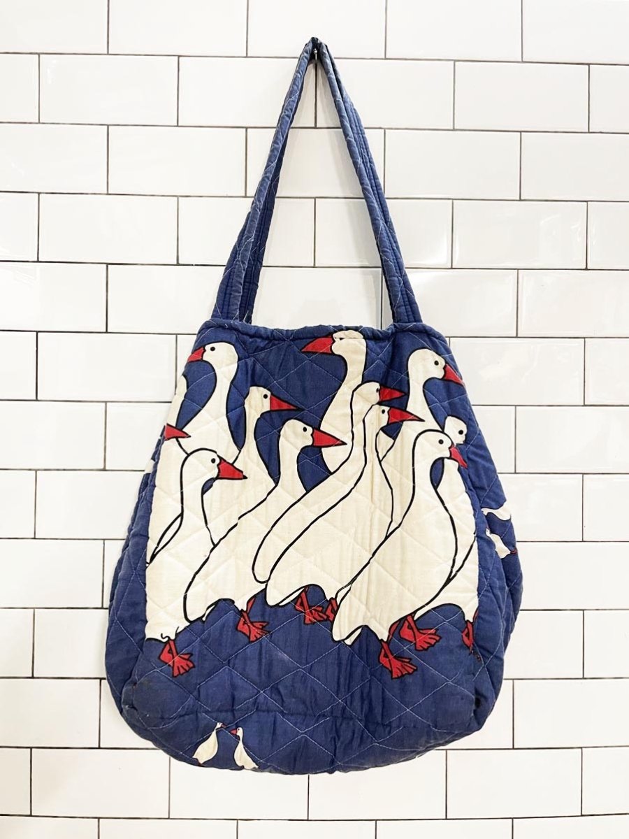 handmade quilted ducks galore multi pocket tote bag - good market thrift store