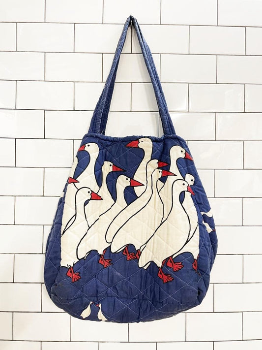 handmade quilted ducks galore multi pocket tote bag - good market thrift store