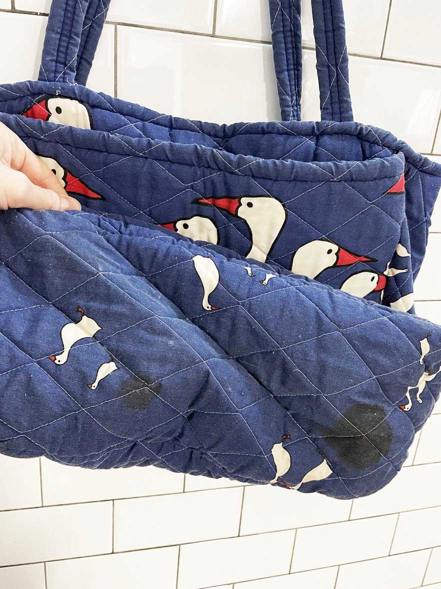 handmade quilted ducks galore multi pocket tote bag - good market thrift store