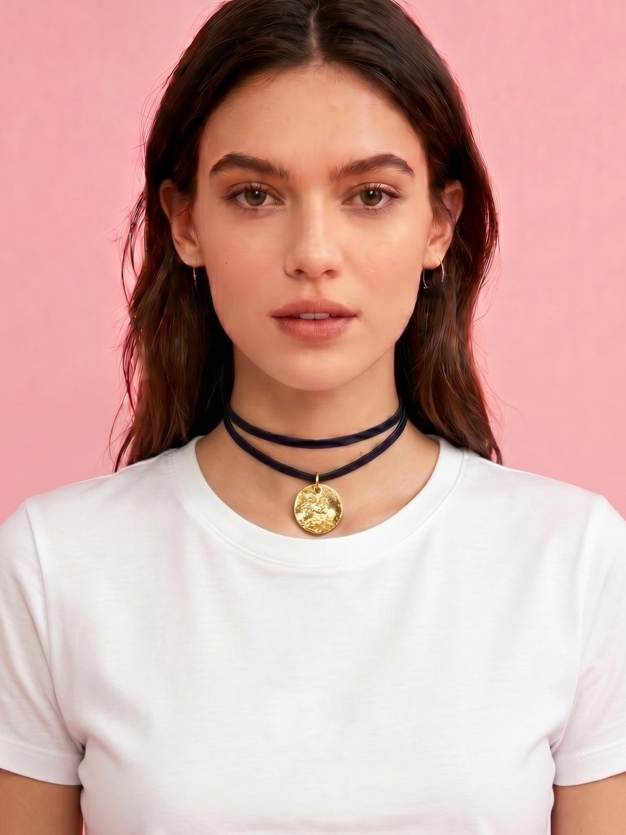 handmade soft leather wrap choker with gold pendant | rework - good market thrift store