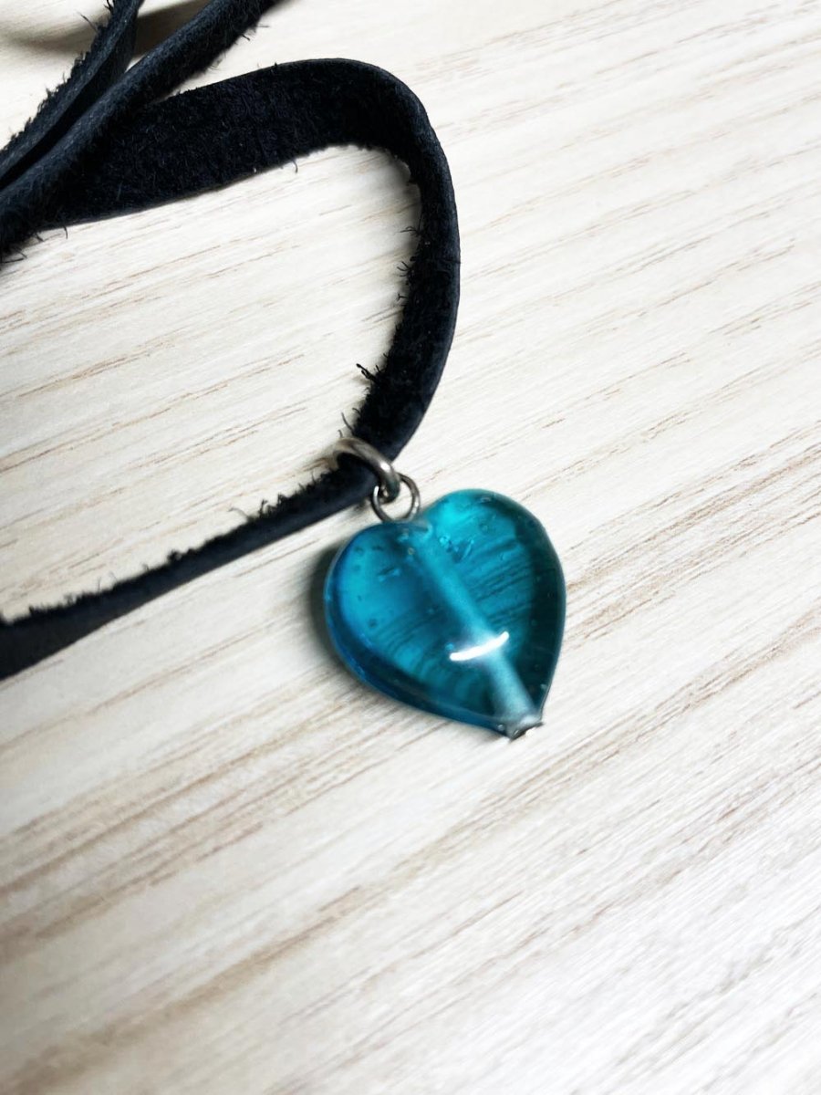 handmade soft leather wrap choker with lucite heart pendant | rework - good market thrift store