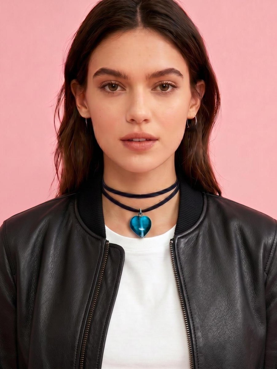 handmade soft leather wrap choker with lucite heart pendant | rework - good market thrift store