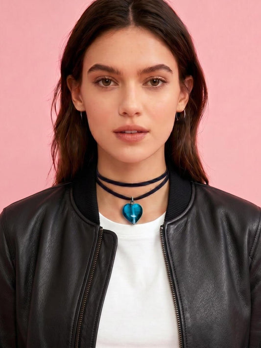 handmade soft leather wrap choker with lucite heart pendant | rework - good market thrift store
