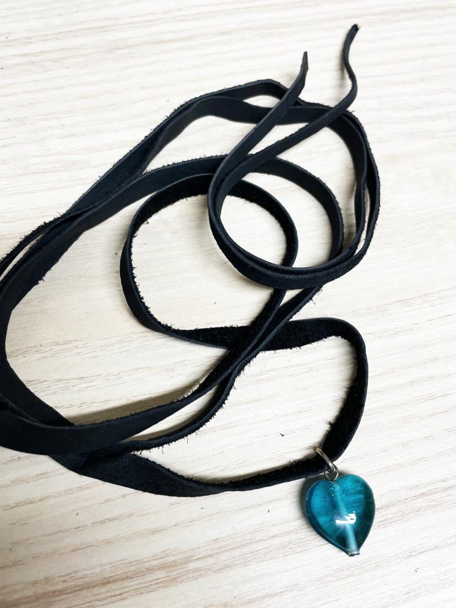 handmade soft leather wrap choker with lucite heart pendant | rework - good market thrift store