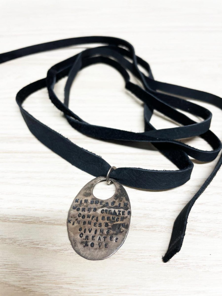 handmade soft leather wrap choker with silver pendant | rework - good market thrift store