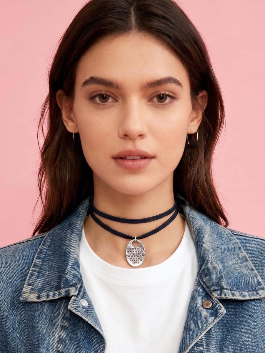 handmade soft leather wrap choker with silver pendant | rework - good market thrift store