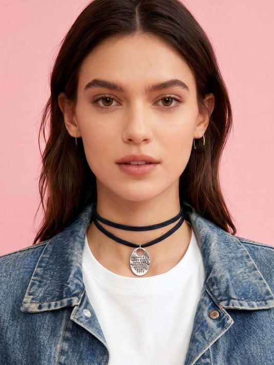 handmade soft leather wrap choker with silver pendant | rework - good market thrift store