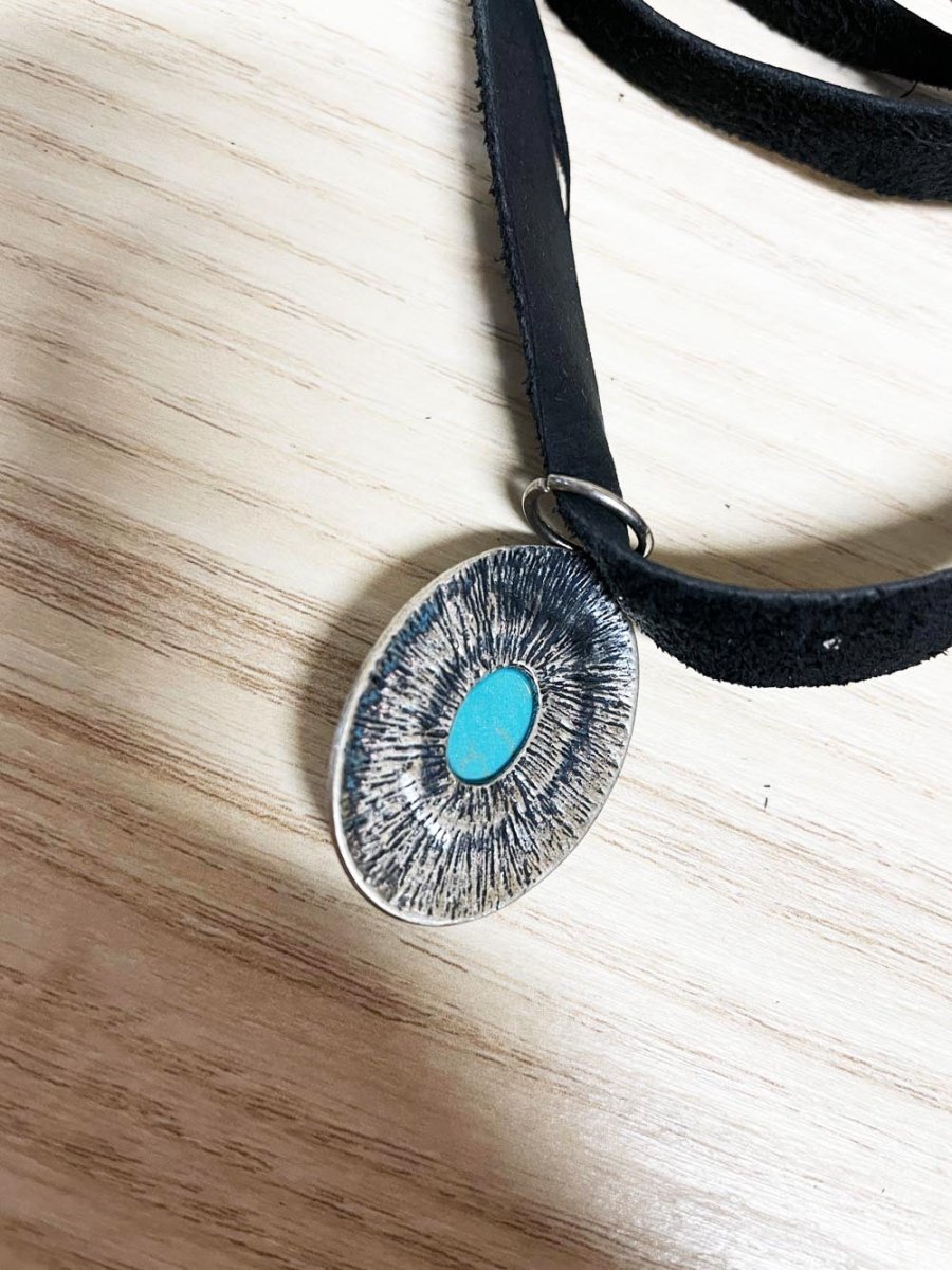 handmade soft leather wrap choker with turquoise pendant | rework - good market thrift store