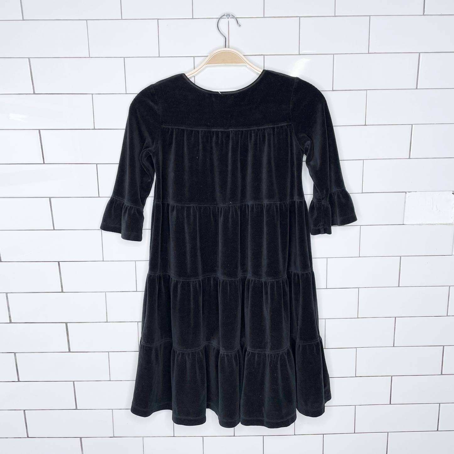 hanna anderson velvet tiered long sleeve dress - size 8
