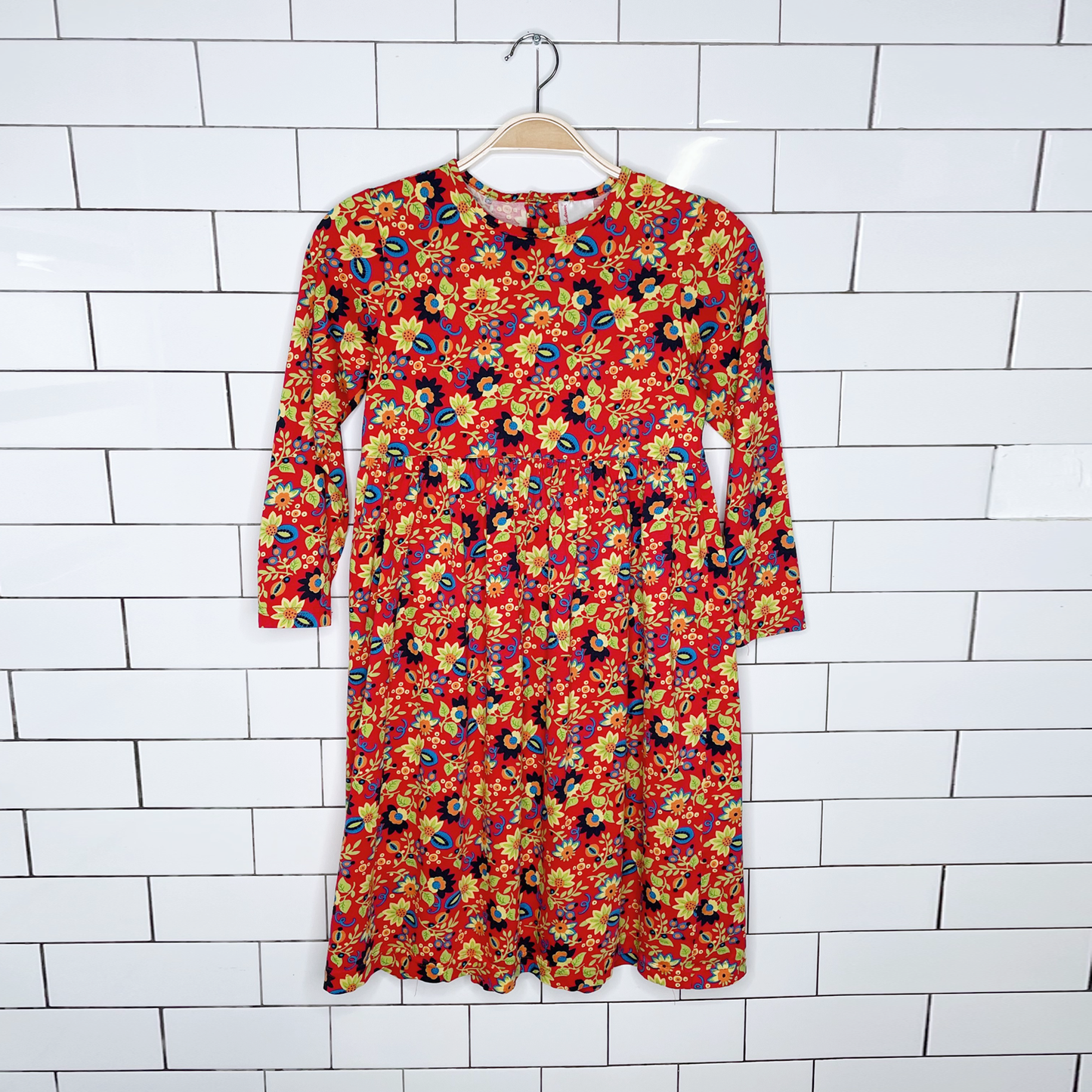 hanna andersson floral long sleeve dress - size 8