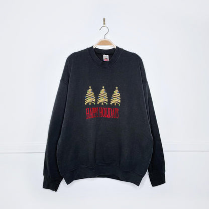 vintage made in usa happy holidays embroidered crew