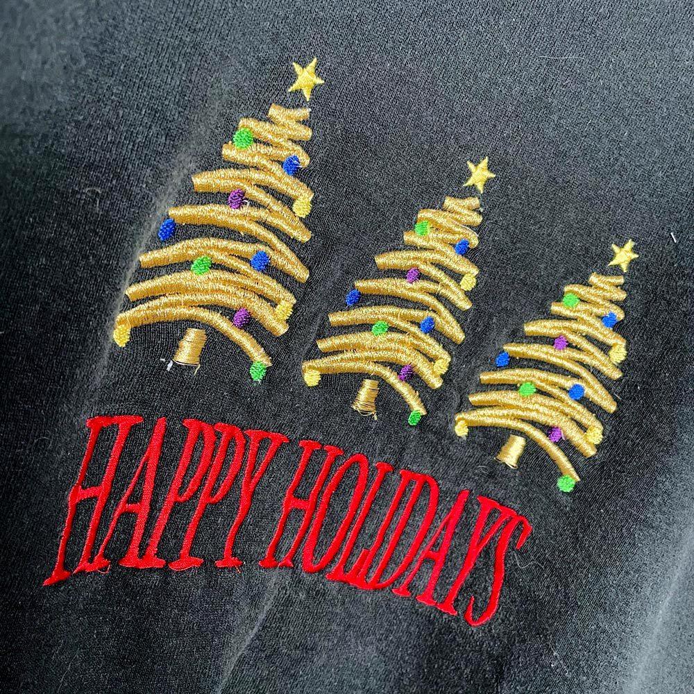 vintage made in usa happy holidays embroidered crew
