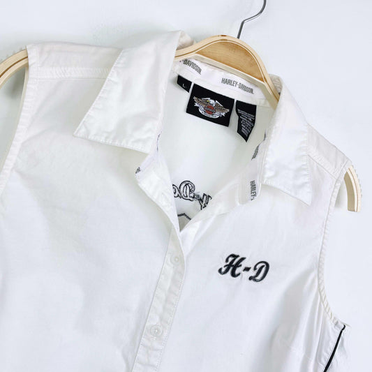 harley davidson sleeveless button down shirt