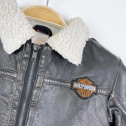 harley davidson faux leather sherpa lined jacket - size 3