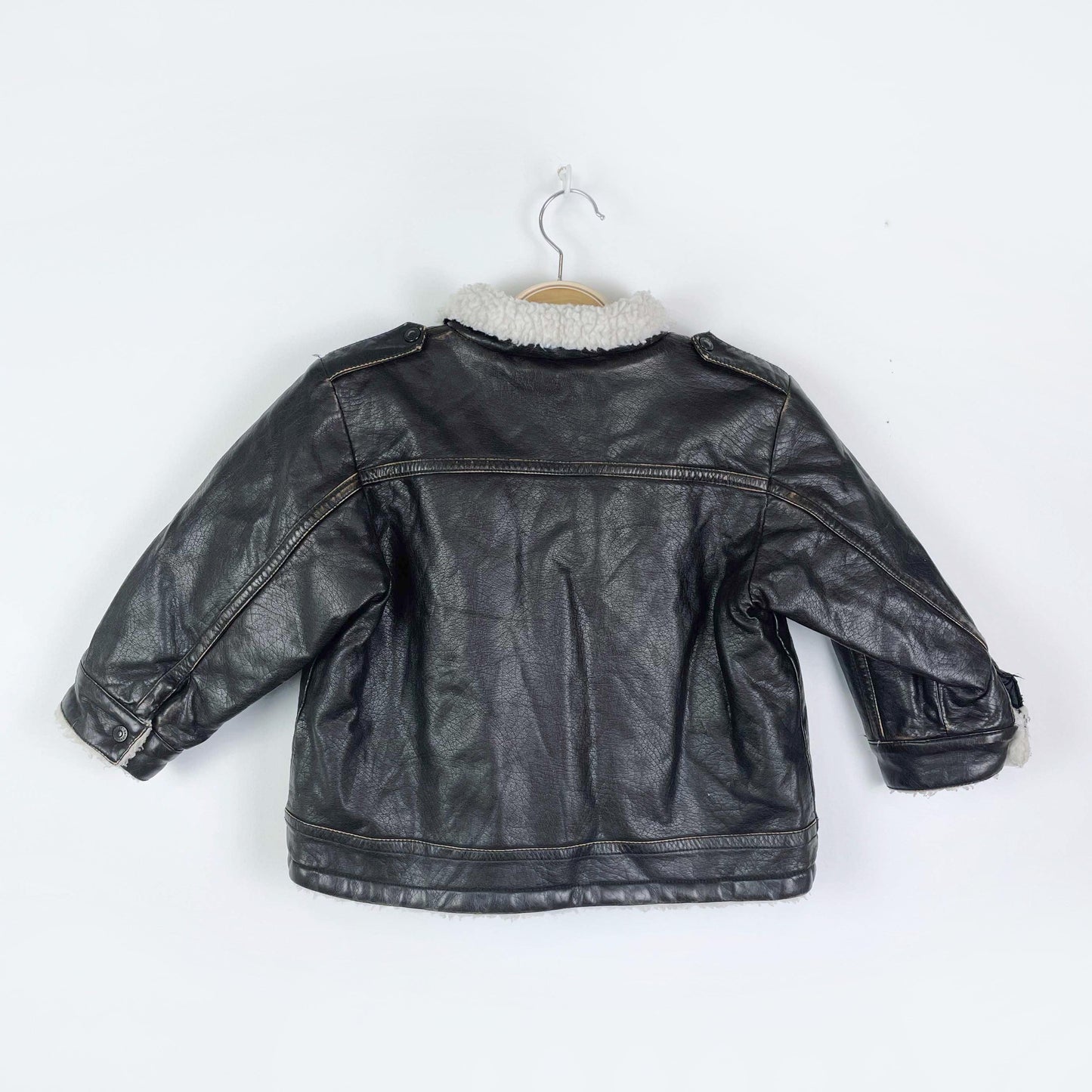 harley davidson faux leather sherpa lined jacket - size 3