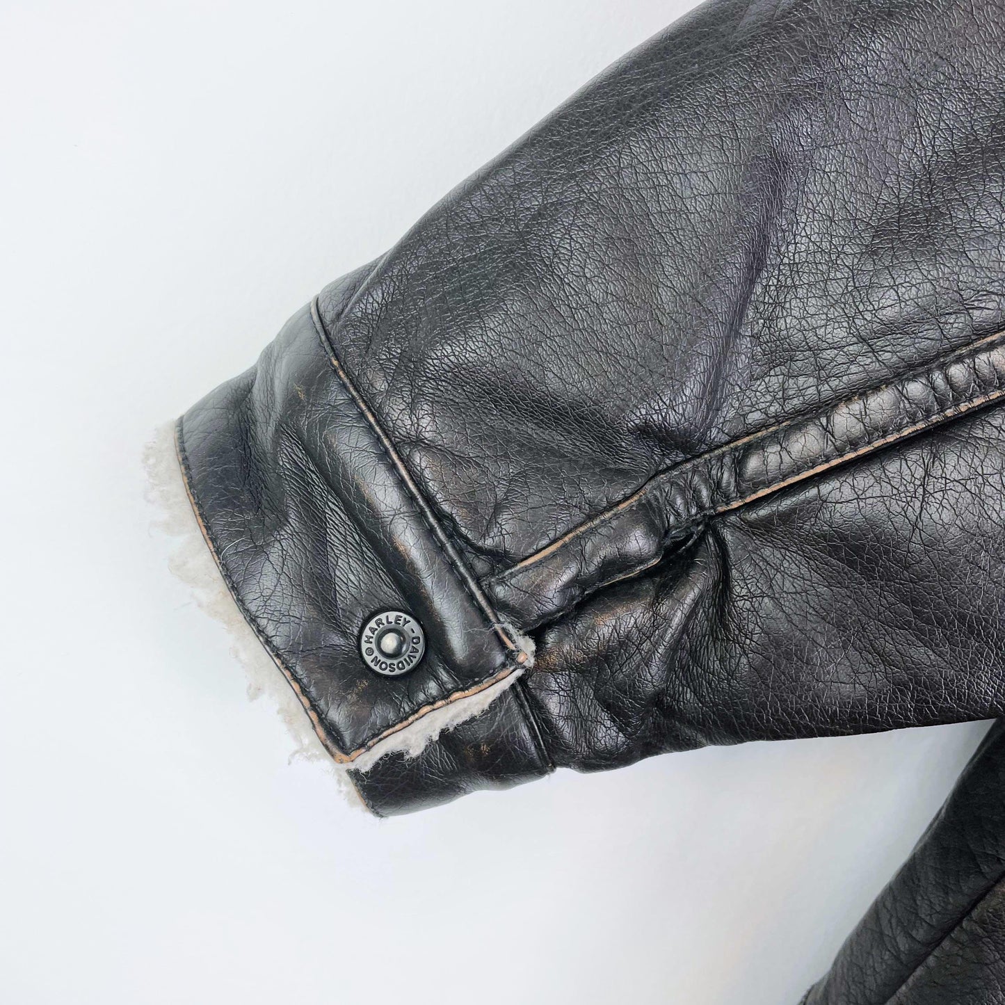 harley davidson faux leather sherpa lined jacket - size 3