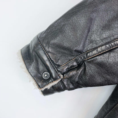 harley davidson faux leather sherpa lined jacket - size 3