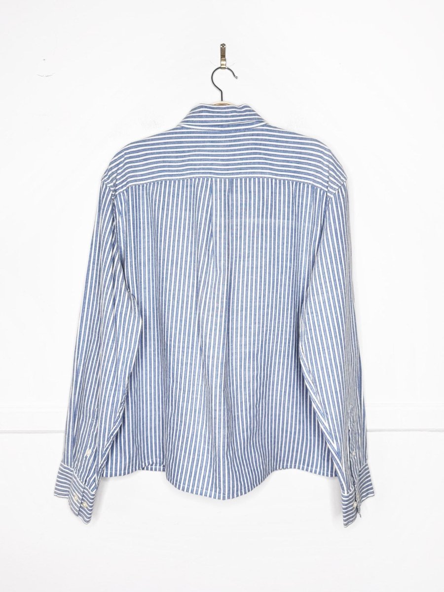 harvard blue stripe sporty prep cropped shirt | rework - good market thrift store