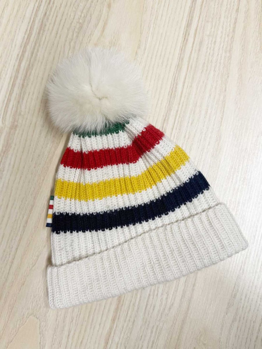 hbc stripes wool - blend pom knit hat - good market thrift store