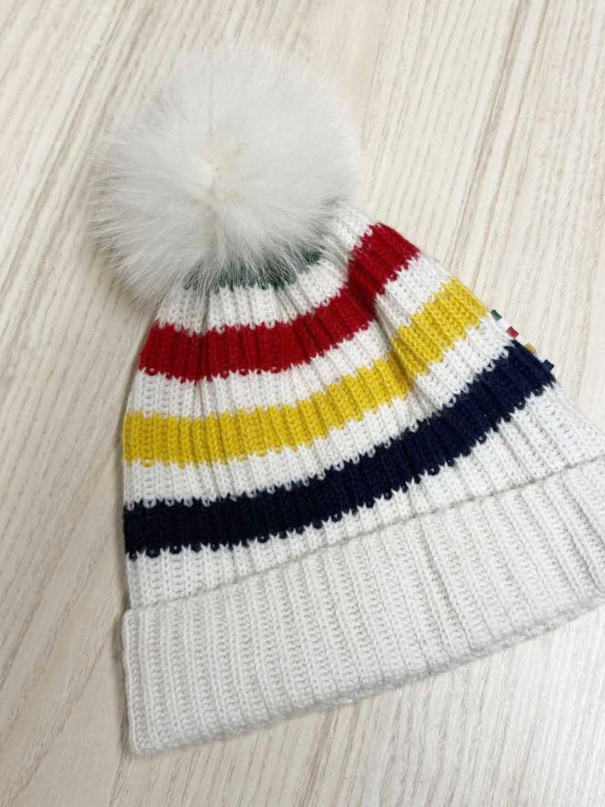 hbc stripes wool - blend pom knit hat - good market thrift store