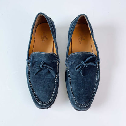 hermes blue suede leather driving loafers