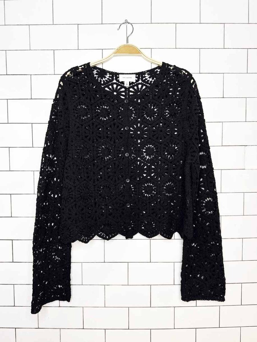 heyson crochet knit full button cardigan - good market thrift store
