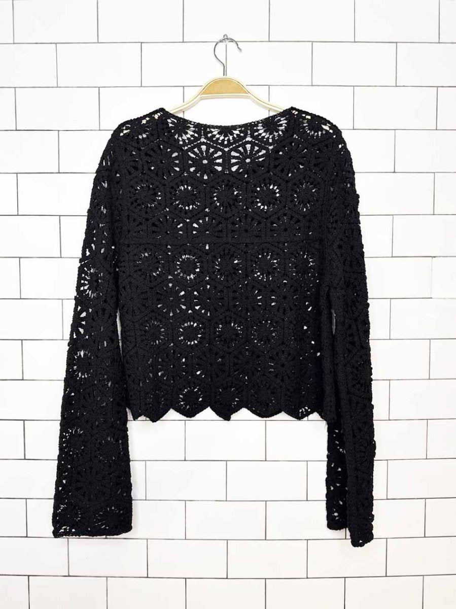 heyson crochet knit full button cardigan - good market thrift store