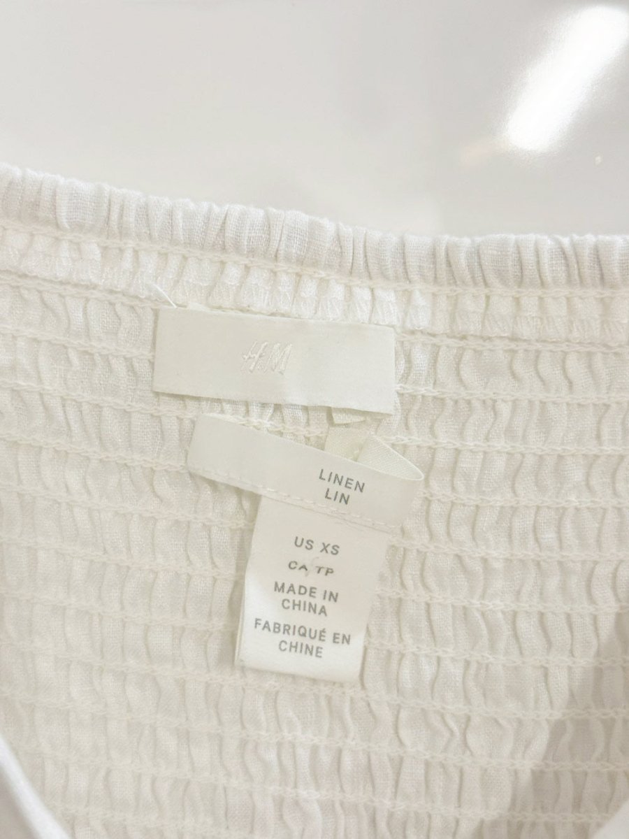 h&m 100% linen puff sleeve smocked top - good market thrift store