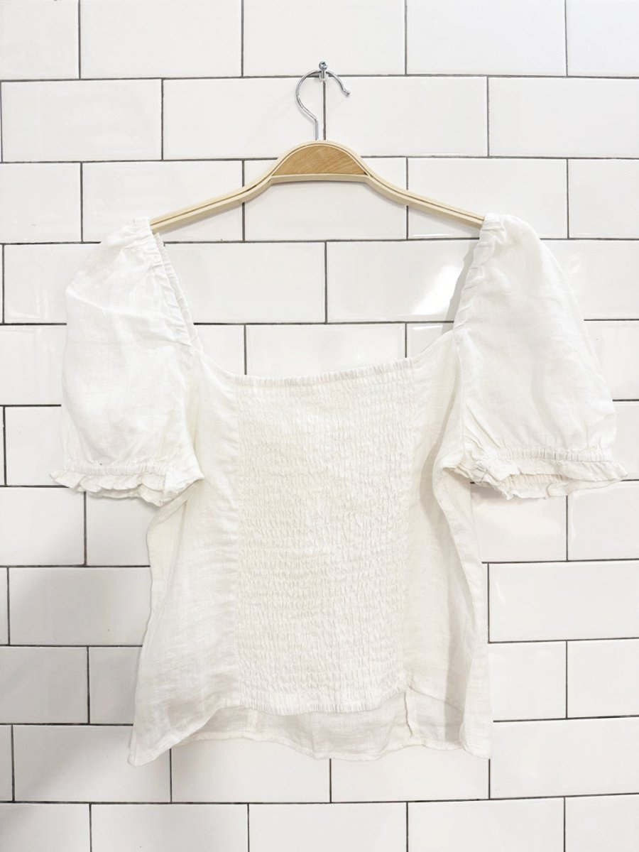 h&m 100% linen puff sleeve smocked top - good market thrift store
