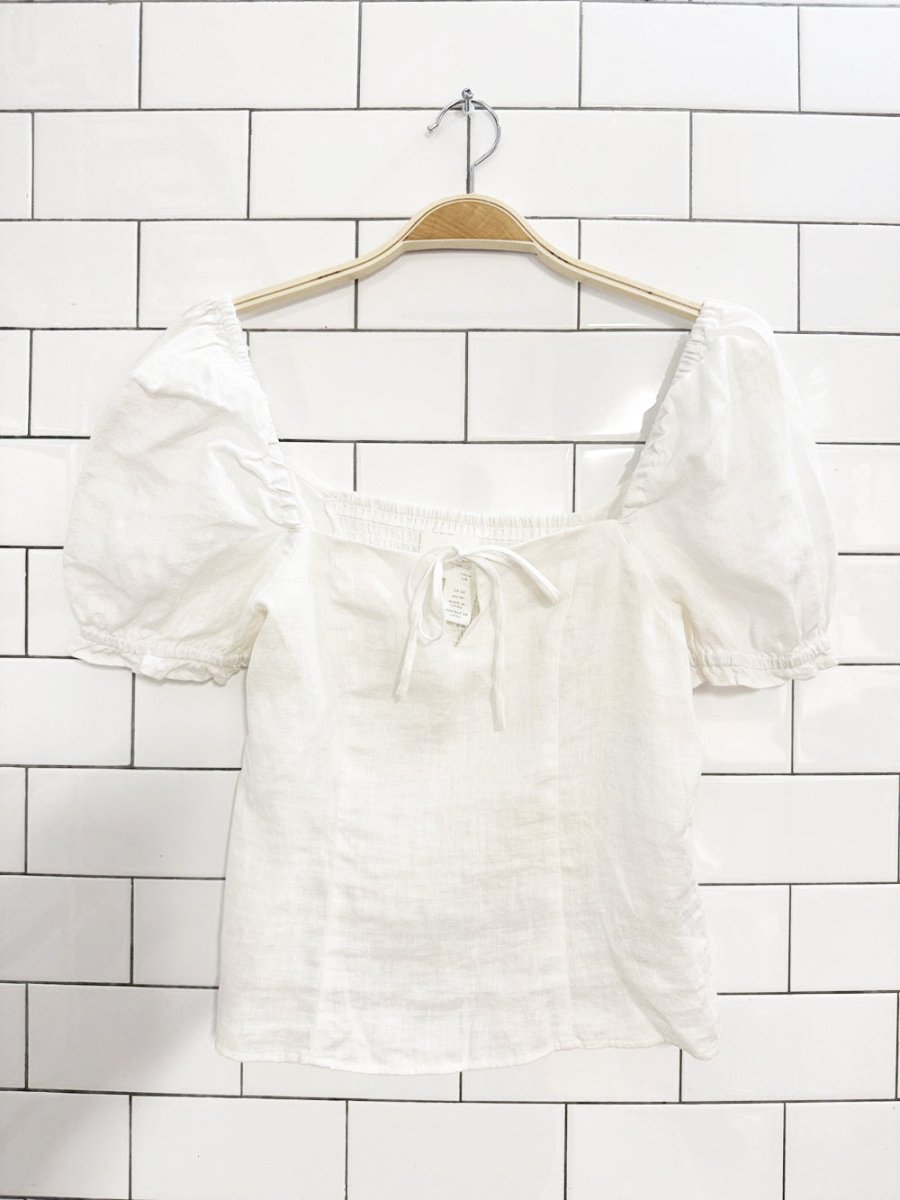 h&m 100% linen puff sleeve smocked top - good market thrift store