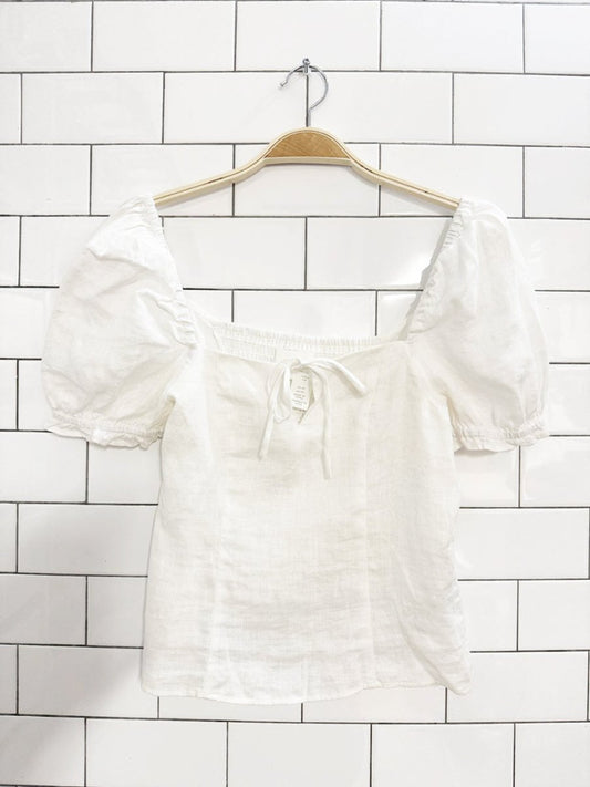 h&m 100% linen puff sleeve smocked top - good market thrift store