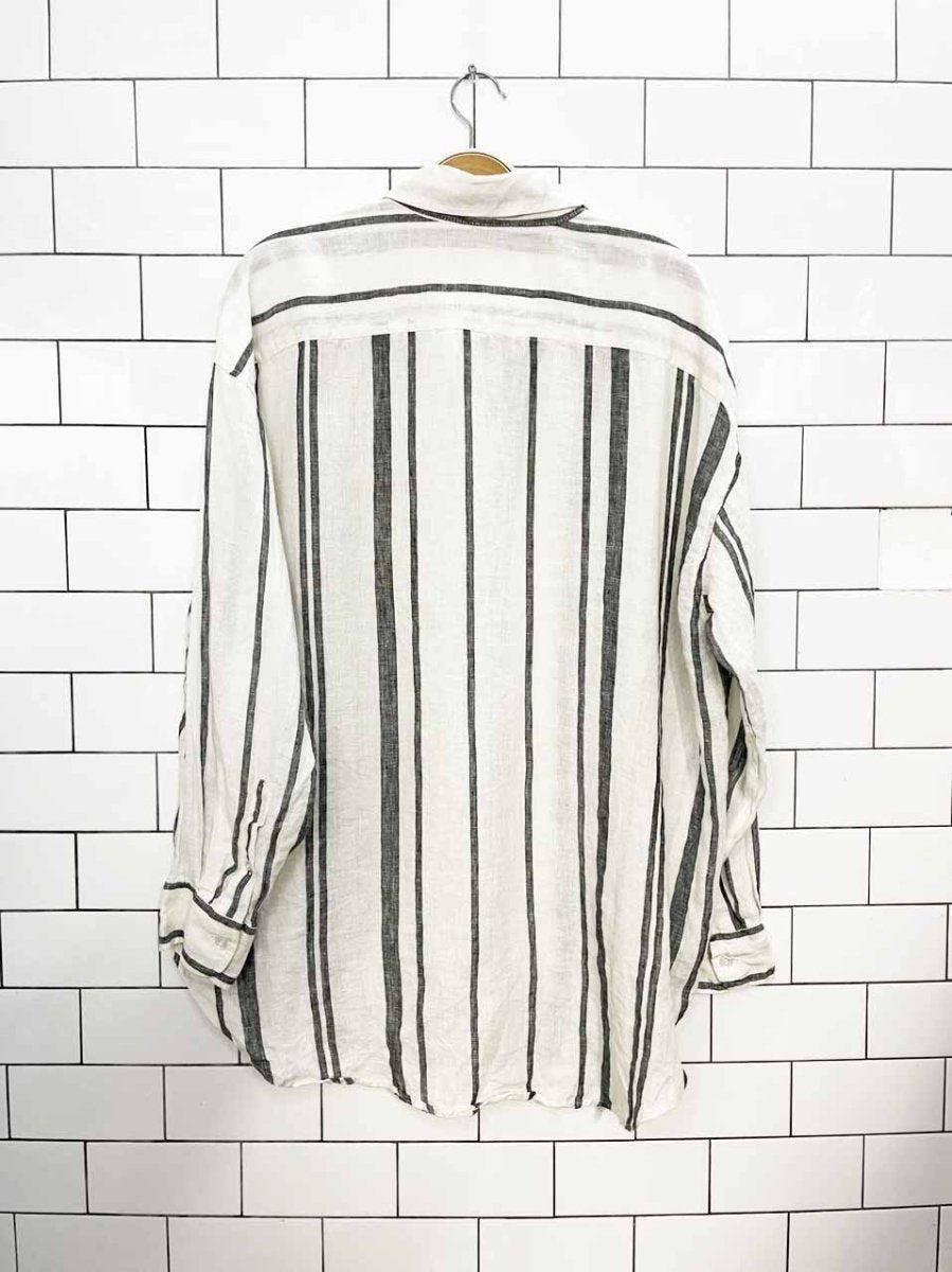 h&m 100% linen striped oversized full button shirt - good market thrift store