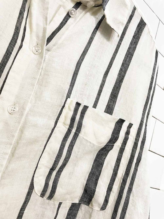 h&m 100% linen striped oversized full button shirt - good market thrift store