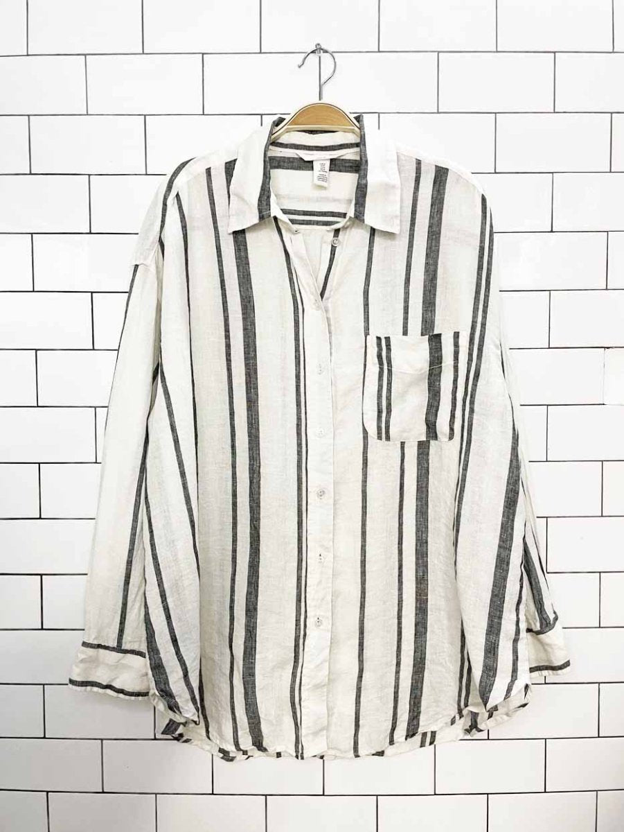 h&m 100% linen striped oversized full button shirt - good market thrift store