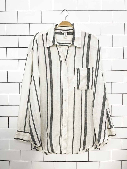 h&m 100% linen striped oversized full button shirt - good market thrift store