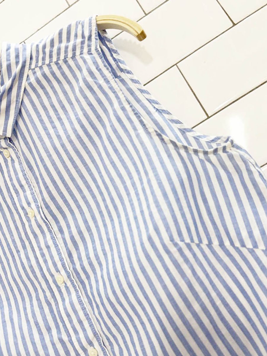 h&m blue stripe full button sleeveless top - good market thrift store
