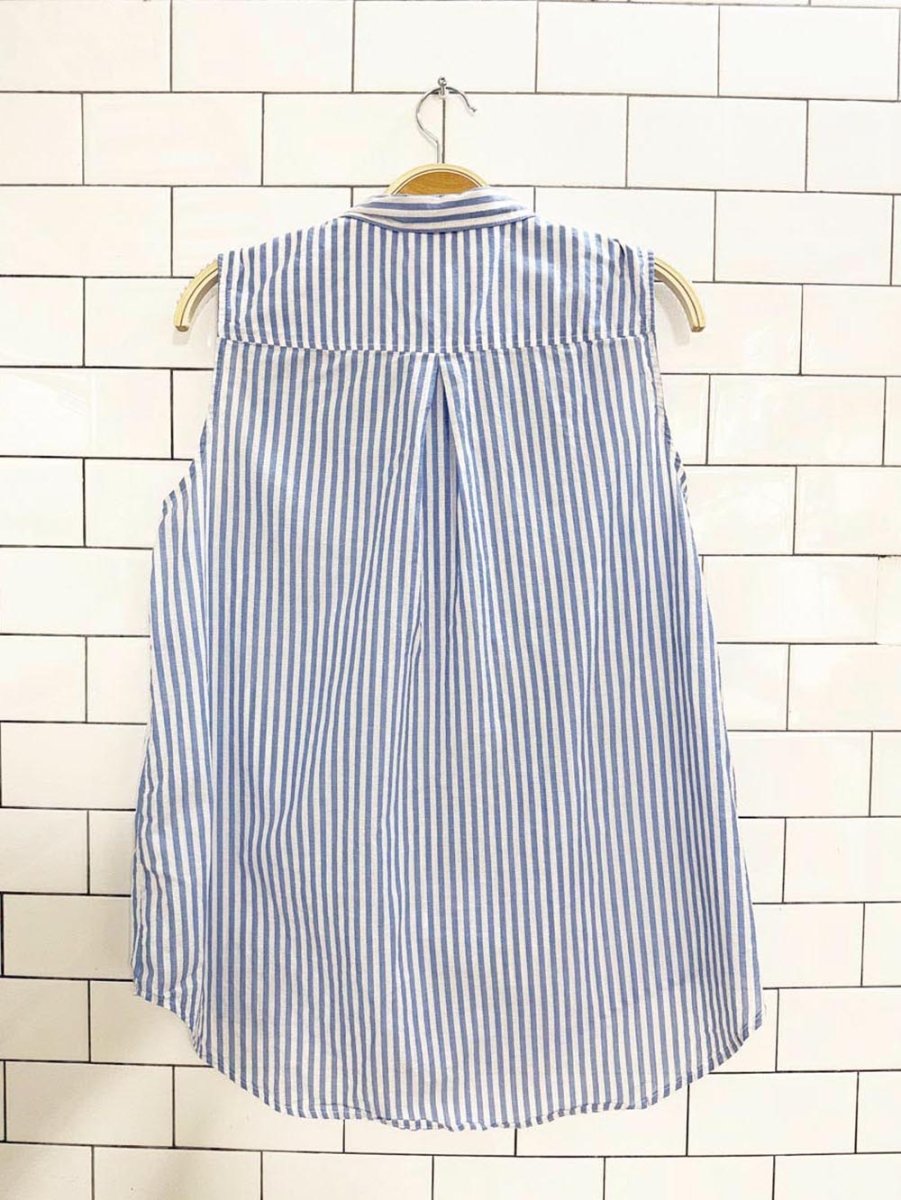 h&m blue stripe full button sleeveless top - good market thrift store