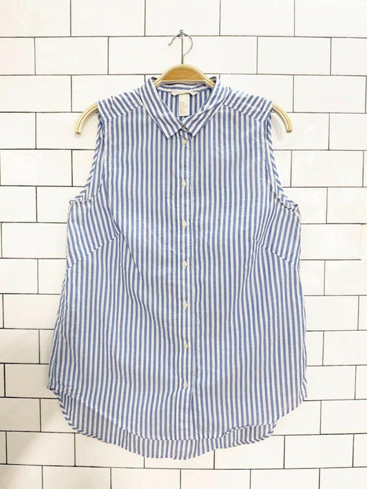 h&m blue stripe full button sleeveless top - good market thrift store