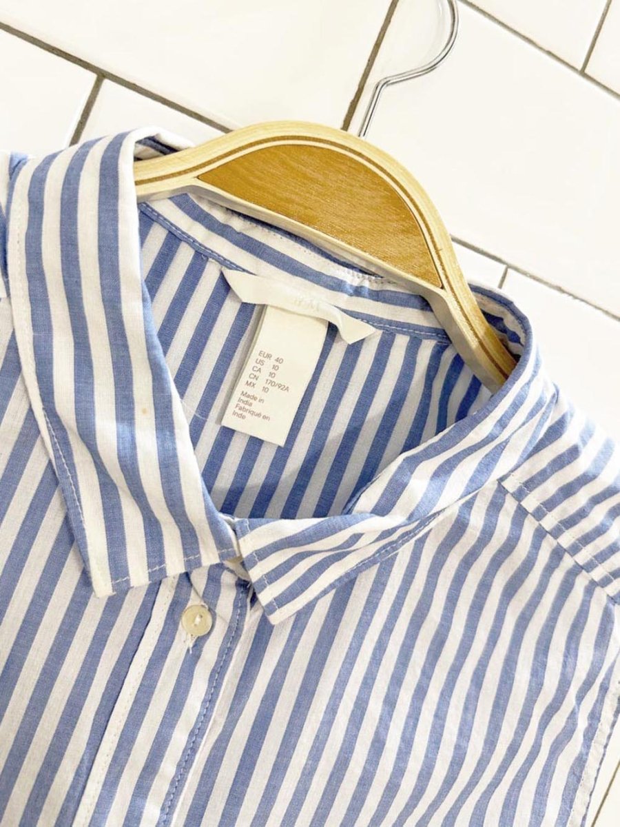 h&m blue stripe full button sleeveless top - good market thrift store