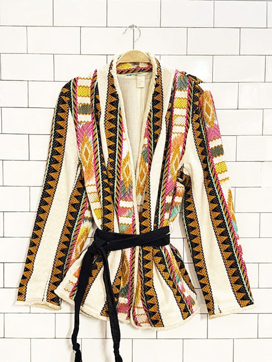 h&m boho embroidered belted wrap jacket - good market thrift store