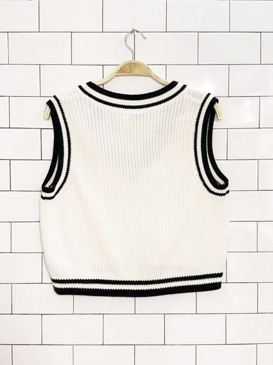 h&m cropped black stripe knit sweater vest - good market thrift store