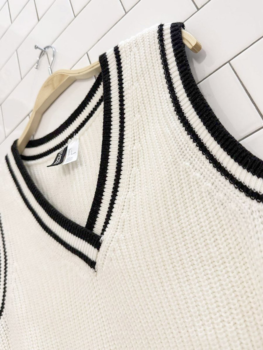 h&m cropped black stripe knit sweater vest - good market thrift store