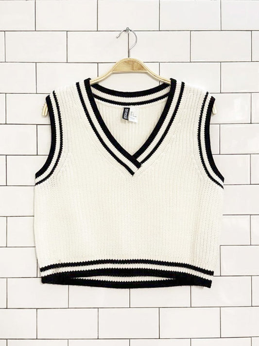 h&m cropped black stripe knit sweater vest - good market thrift store