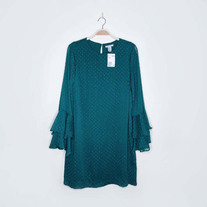 nwt h&m green flounce ruffle sleeve chiffon holiday dress - size 10