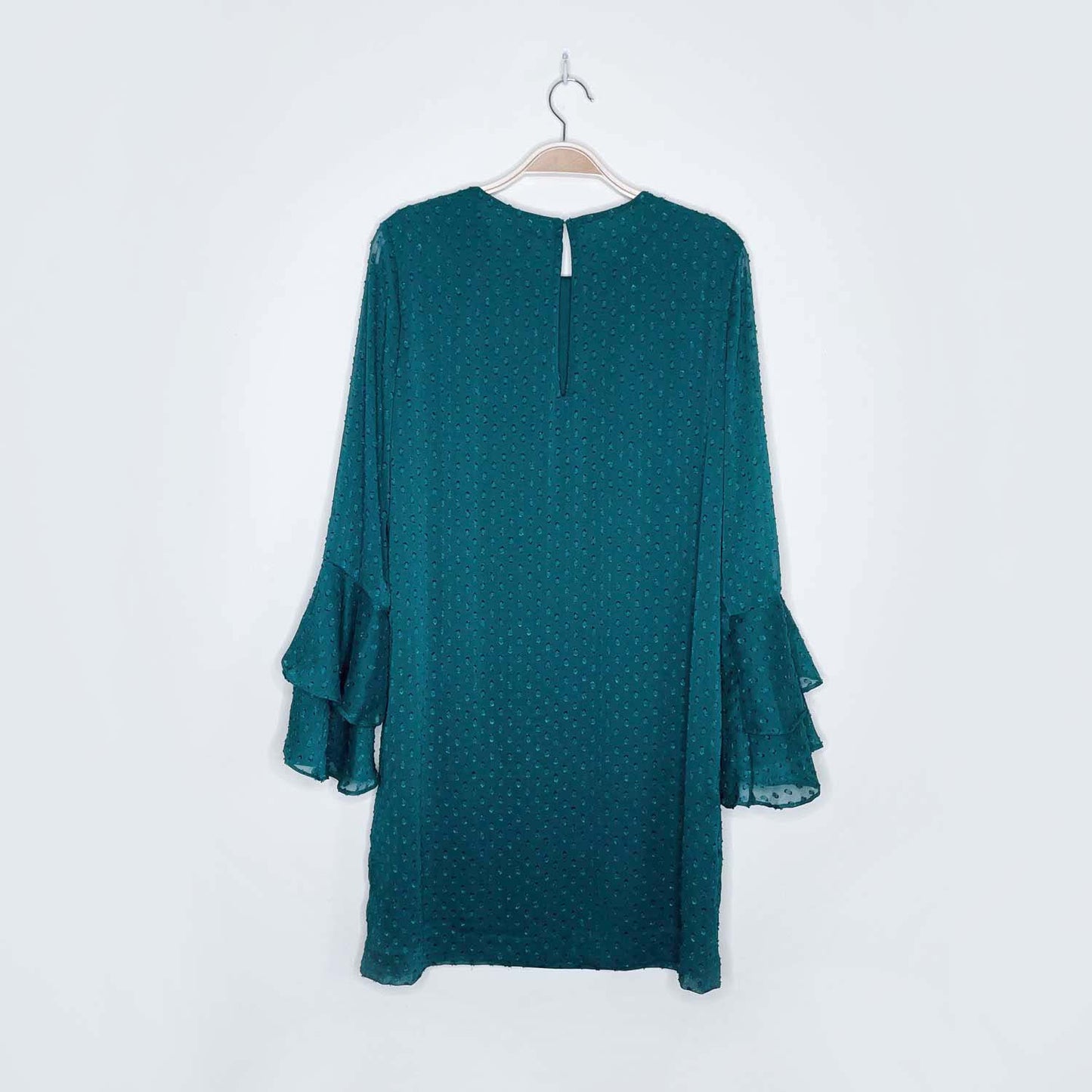 nwt h&m green flounce ruffle sleeve chiffon holiday dress - size 10