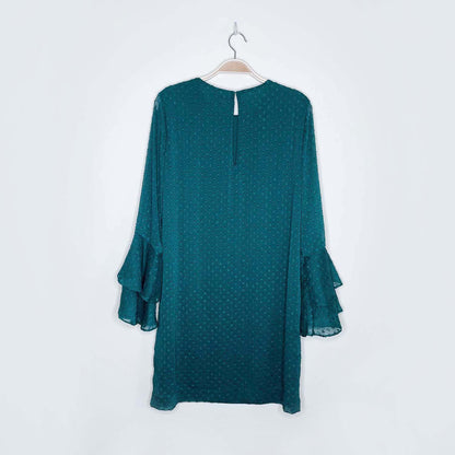 nwt h&m green flounce ruffle sleeve chiffon holiday dress - size 10