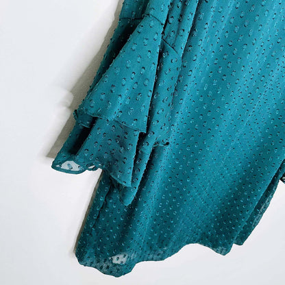 nwt h&m green flounce ruffle sleeve chiffon holiday dress - size 10